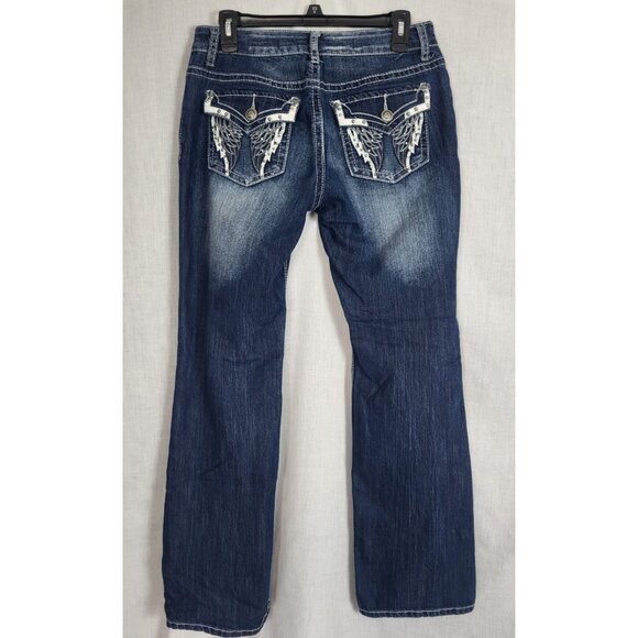 (2) Rockin Denim Jeans Womens (6) Bootcut Stretch Cowgirl Wing Embroidery Bling - Picture 12 of 15